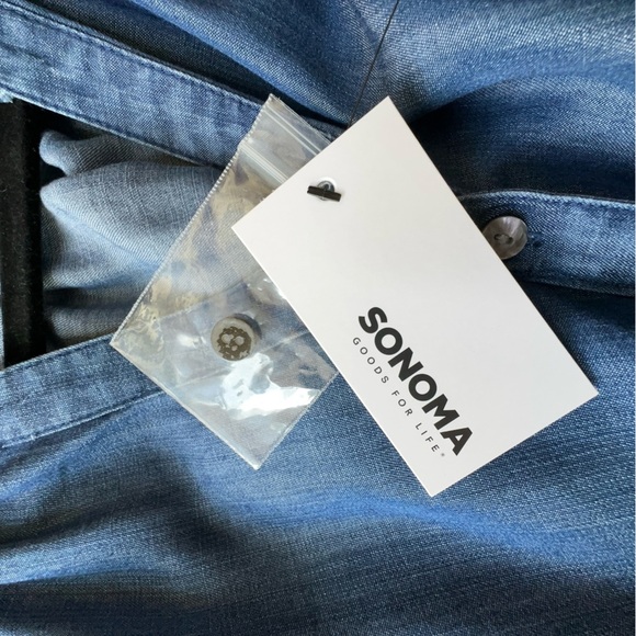 NWT | BOHO CHAMBRAY BLUE BUTTON UP DRESS RUFFLE HEM BALLOON SLEEVE | SIZE: SMALL - Picture 9 of 10